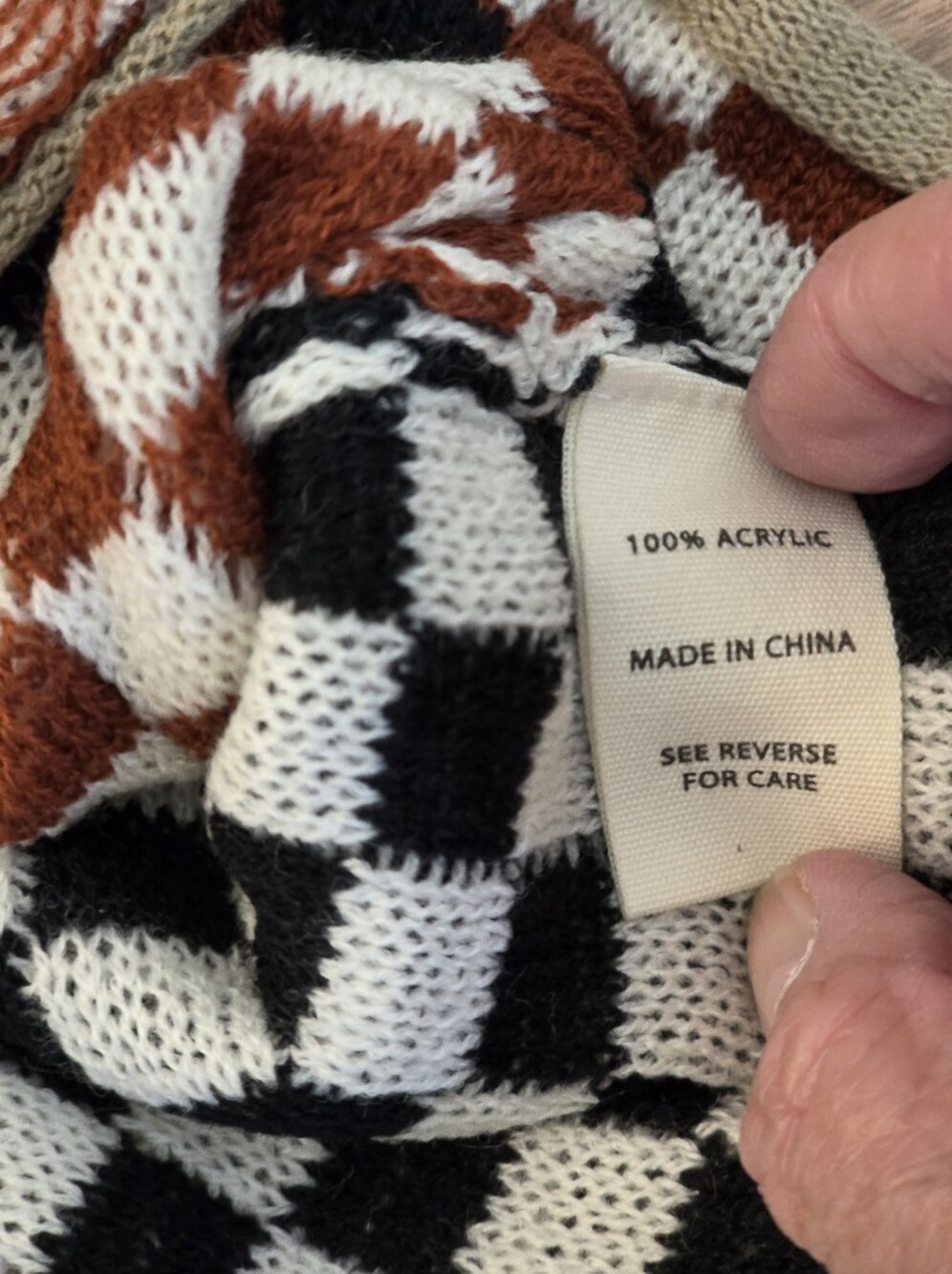 Gilded Intent XL Patchwork Checkered Knit Cardigan Sweater Rust Black Boho - Picture 10 of 16